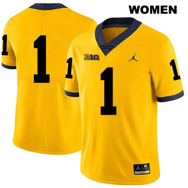 Women's NCAA Michigan Wolverines Ambry Thomas #1 No Name Yellow Jordan Brand Authentic Stitched Legend Football College Jersey AG25D38EK